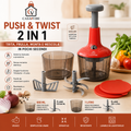 PUSH & TWIST 2 IN 1 Tritatutto Manuale e Frusta Multifunzione / 5 Lame Inox / 1L + 600 ml con Tappi Ermetici
